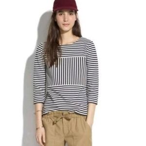 Madewell Gallerist Ponte Navy Blue and Cream Striped Top Size M